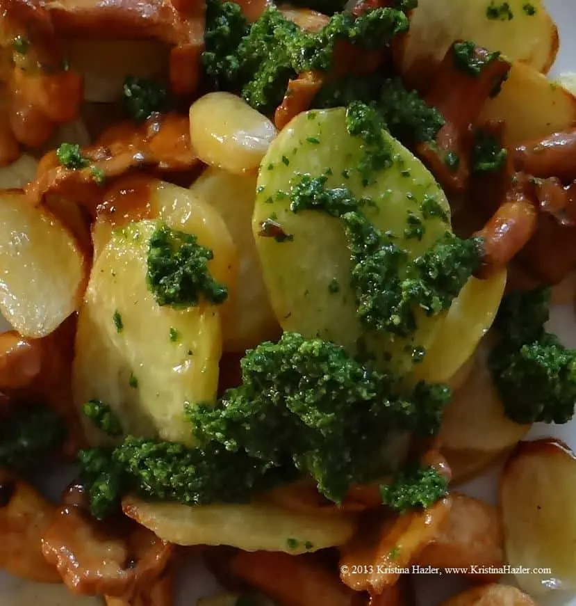 Frühkartoffeln mit Pfifferlingen und Petersilpesto
