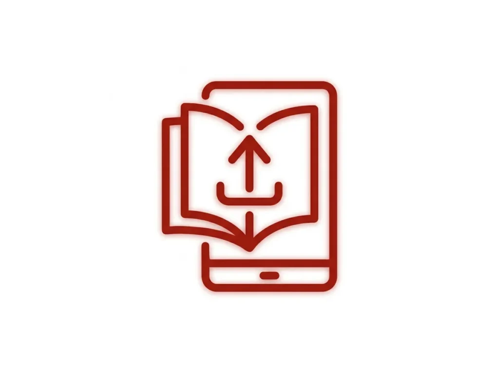 E-Book-Symbol mit Pfeil auf Smartphone
