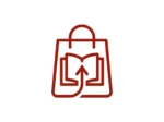 Ein roter Einkaufswagen-Icon mit einem Buch und Pfeil