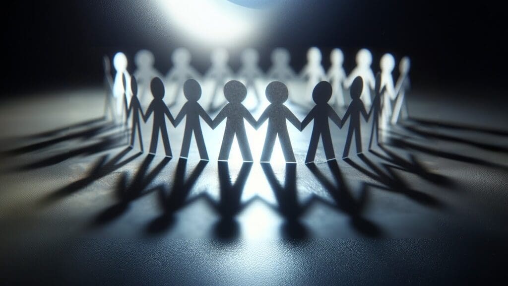 Papierfiguren halten Hände im Kreis